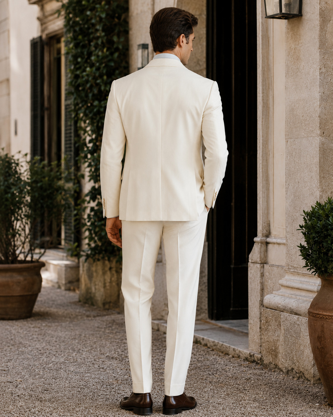 Men Ivory Cream 3 Piece Suit Peak Lapel Blazer Vest Pants Wedding Prom