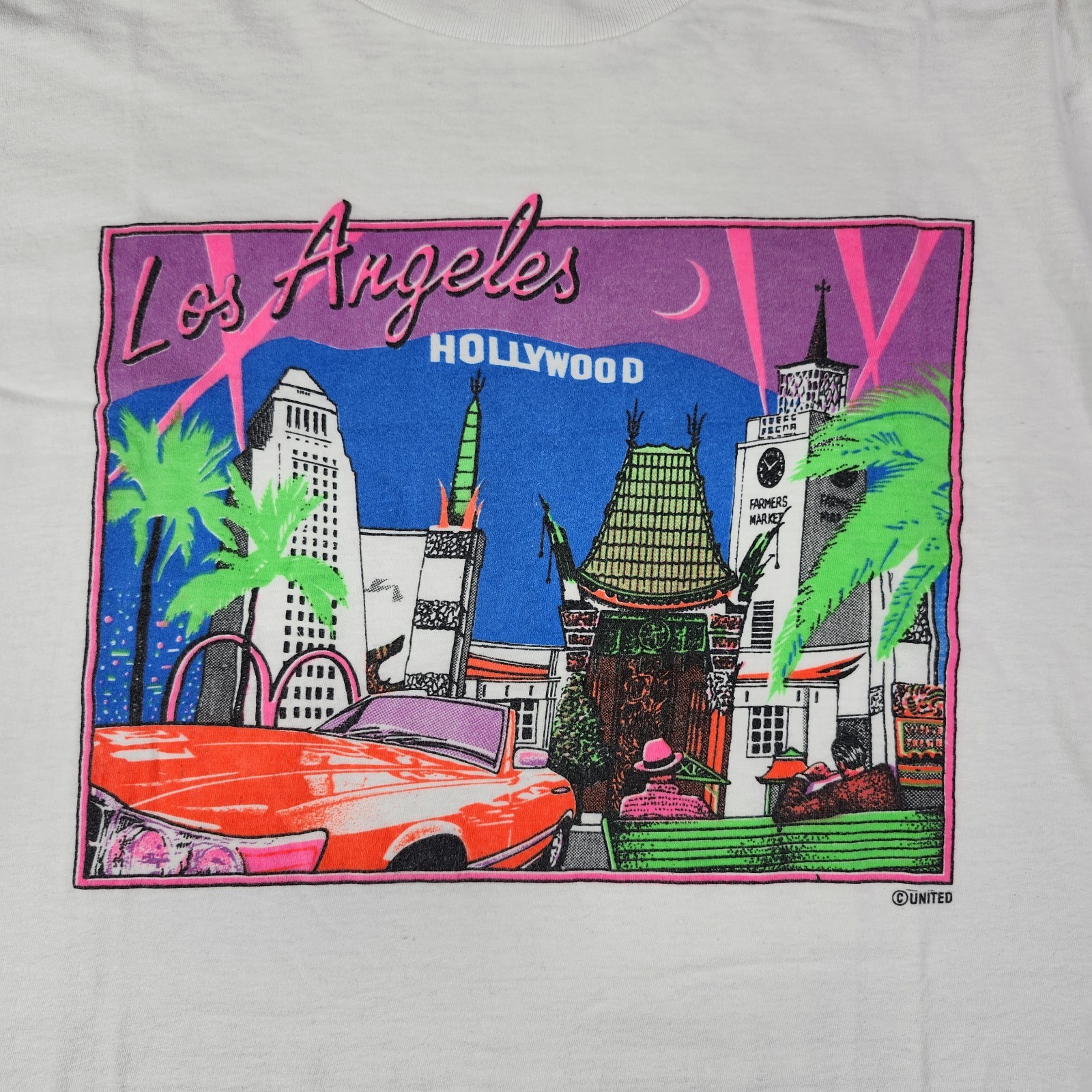 Vintage Retro Los Angeles Hollywood T-shirt White Adult Large Single Stitch BYC