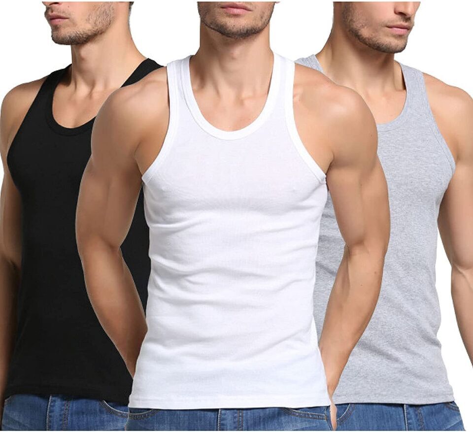 Men’s 100% Cotton Tank Top A-Shirt Wife Beater Ribbed Undershirts Size: S-4XL