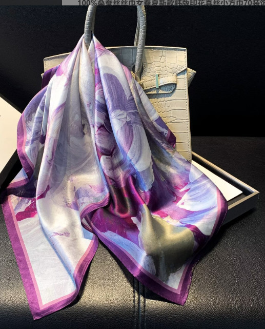 100% Mulberry Silk Shawl Neckerchief Square 27‘’ leaf Print Scarf Bandann wrap