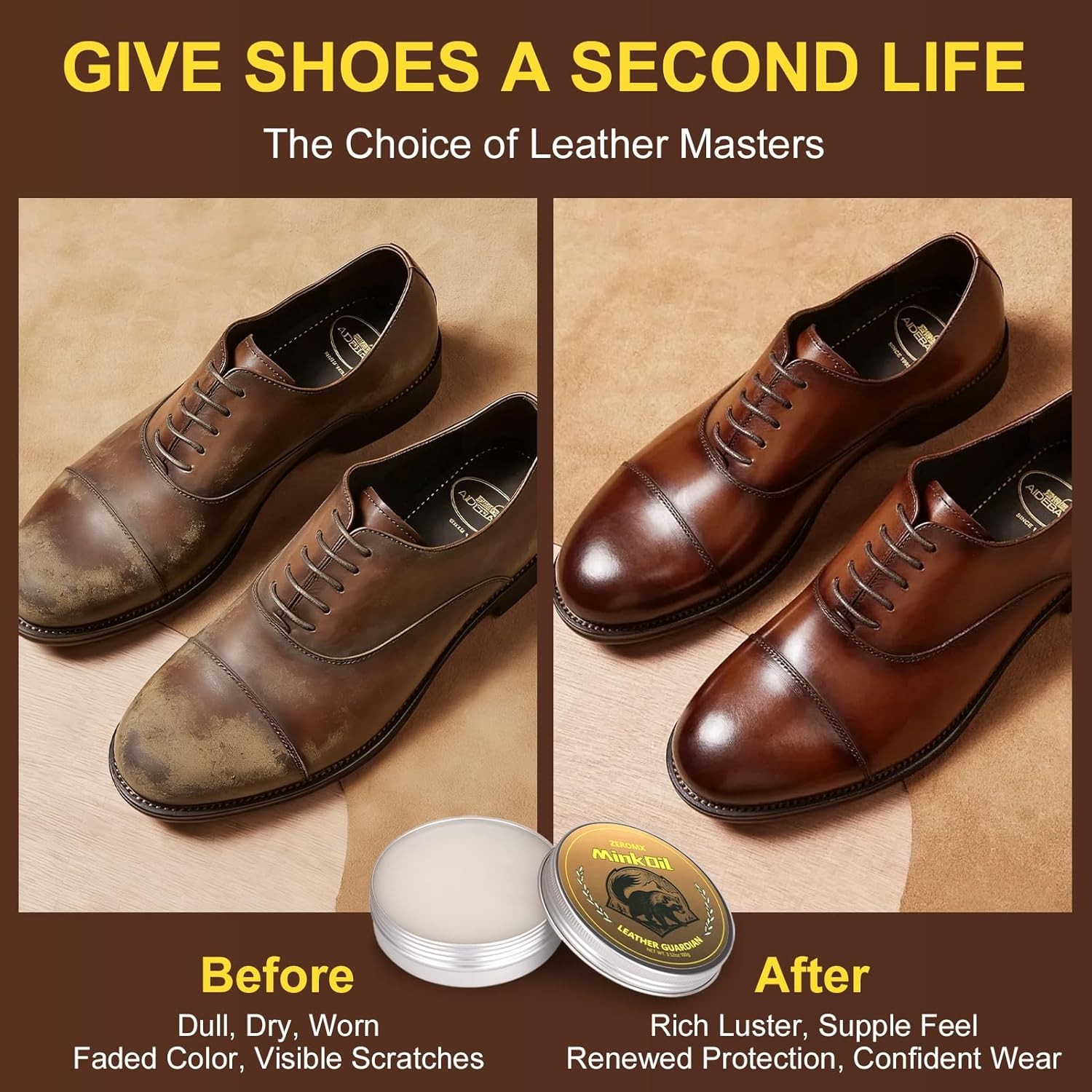Leather Boot Care Kit – 5-in-1 Mink Oil Leather Conditioner Kit, 3.5oz Mink Oil