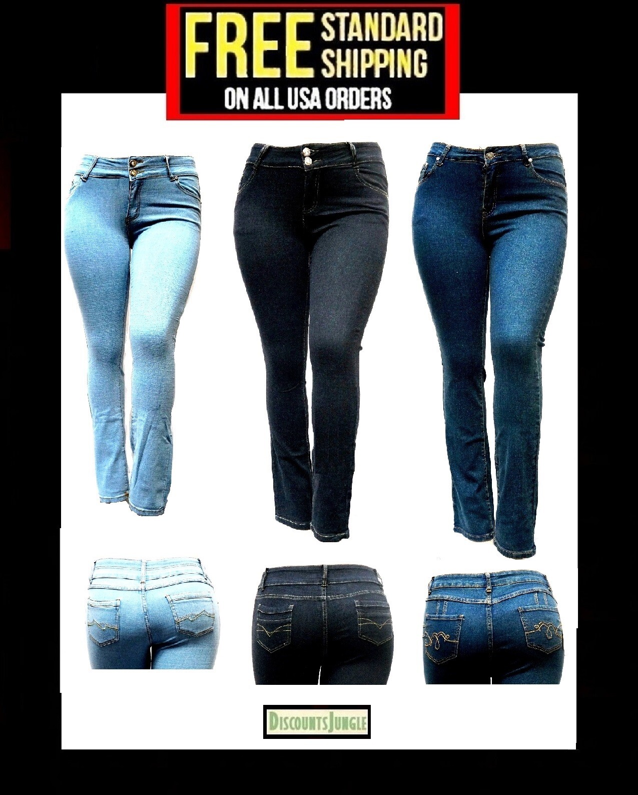 Jack David Womens Plus Size Blue Stretch Denim Jeans Slim bootcut Skinny Jeans