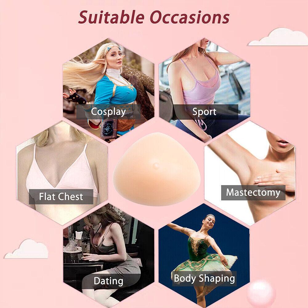 2 Pcs Silicone Breast Forms Fake Boobs Crossdresser Mastectomy Triangular Shape