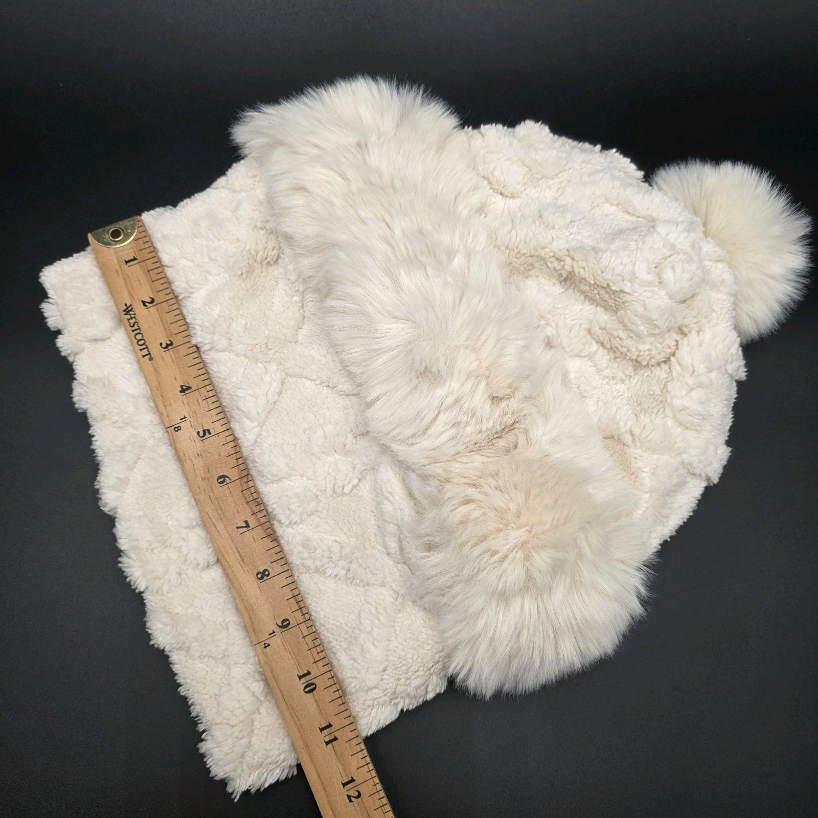 Ivory Winter Knit Soft Fluffy Balaclava Beanie Hat and Scarf Attached Ball Top