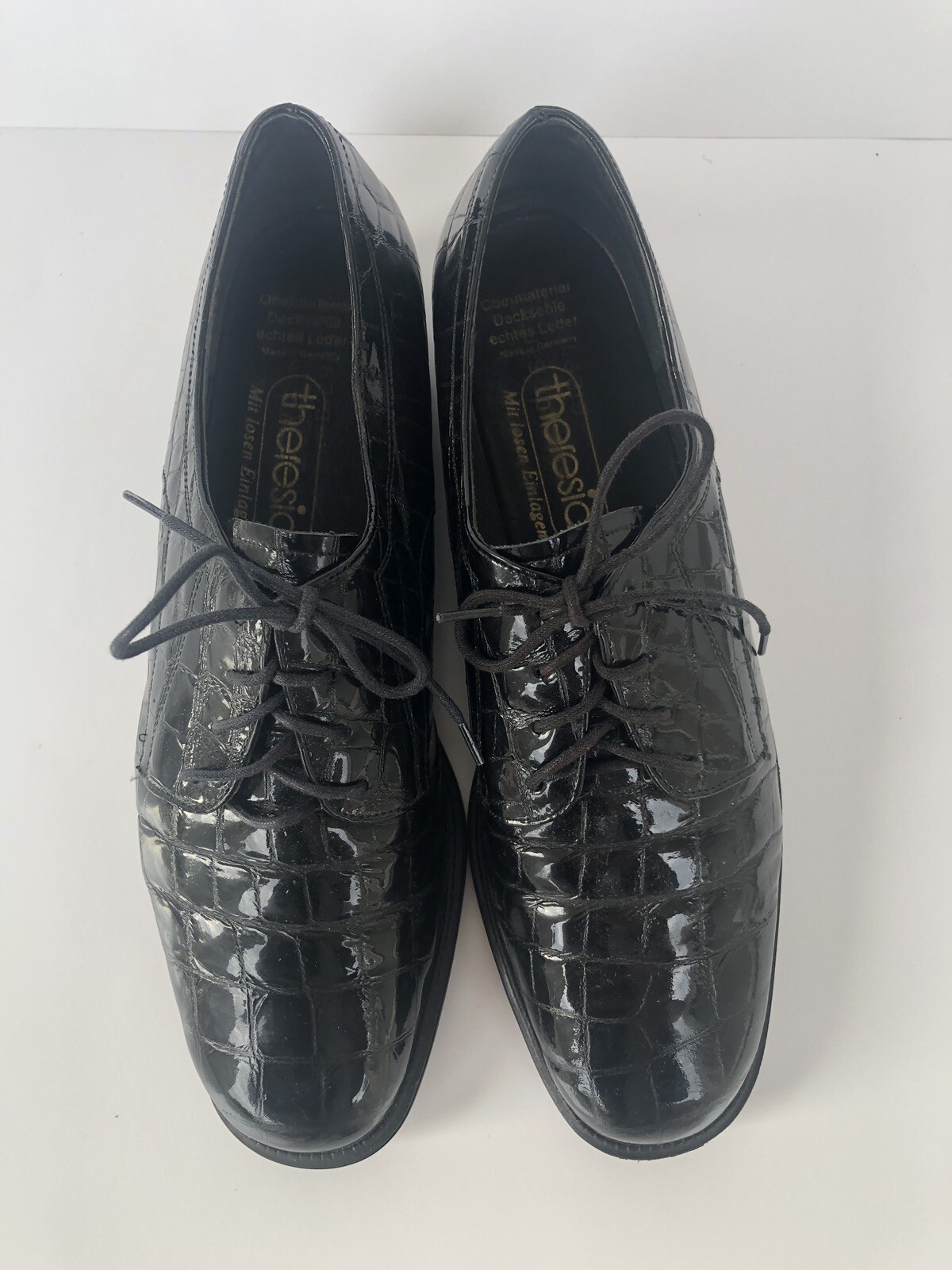 Theresia Men’s German Black Leather Tie Up Loafers Sz 7