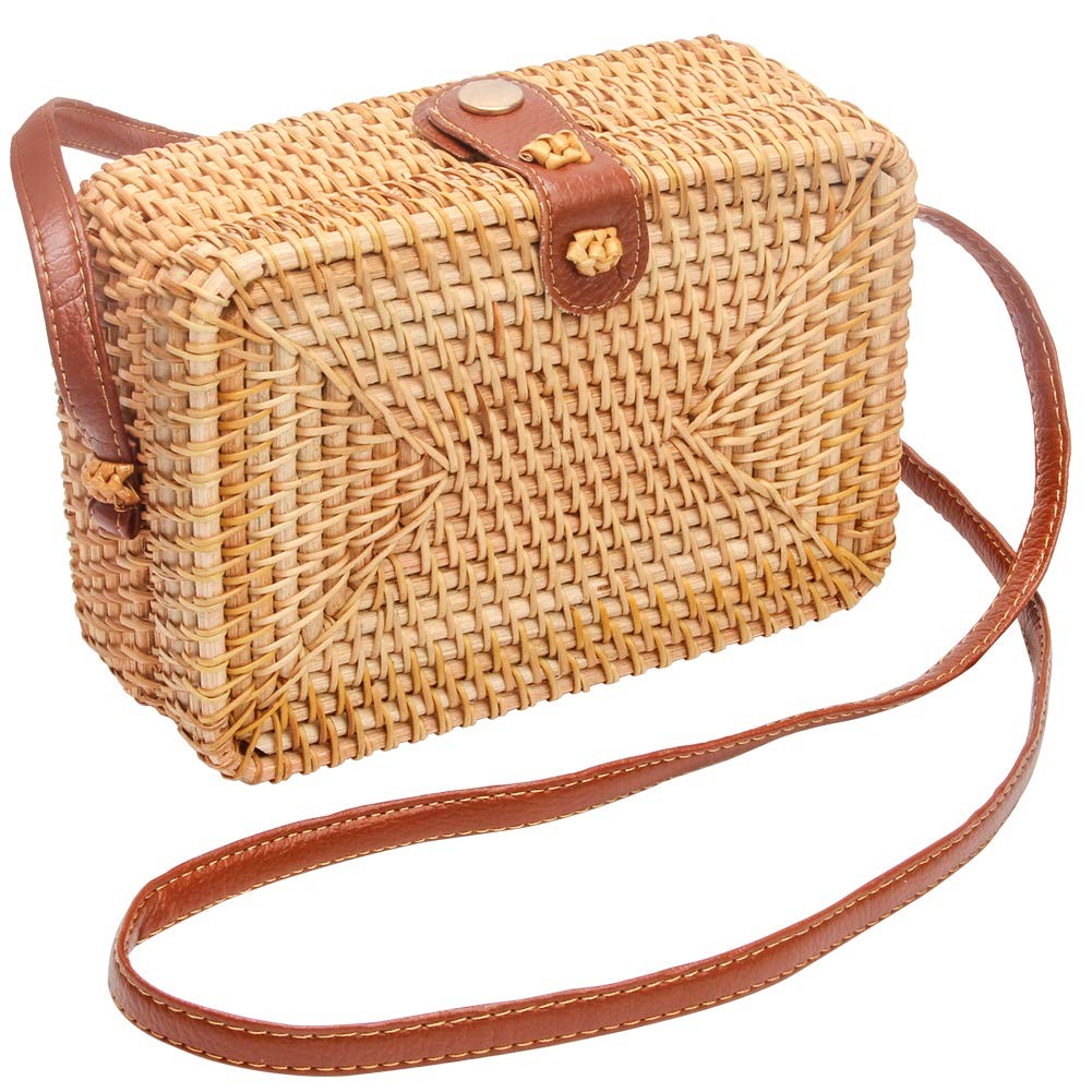 CrazyPiercing Wicker Square Crossbody 7.5inch x 4.8inch x 3inch, Square-1