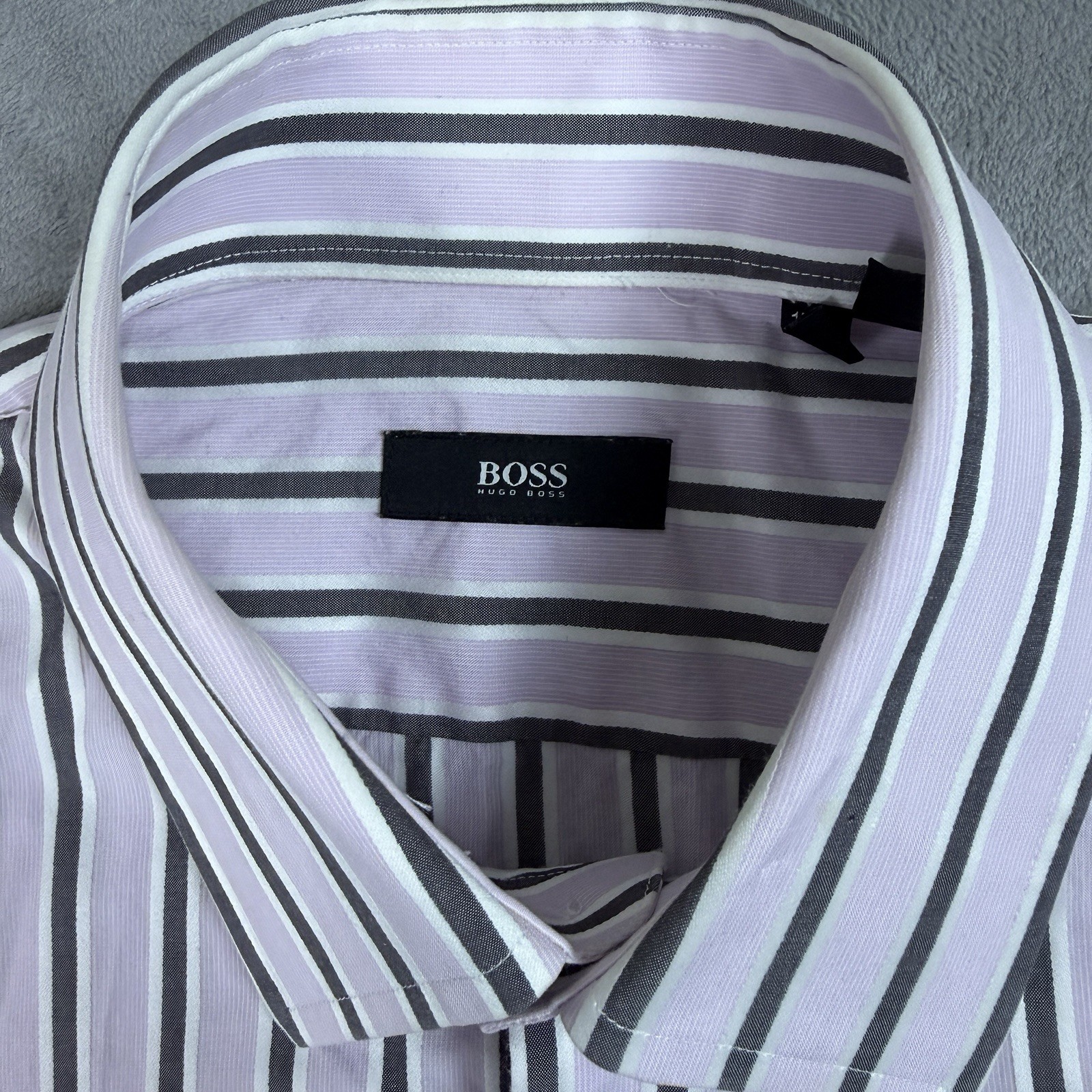 BOSS Hugo Boss Mens 15.5 34/35 Purple Striped Cotton Regular Fit Dress Shirt