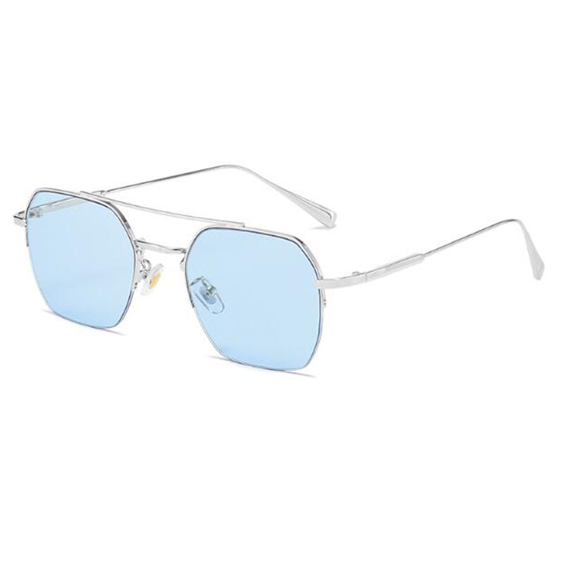 Unisex Metal Half Frame Myopia Nearsighted Distance Glasses Blue Lens Sunglasses