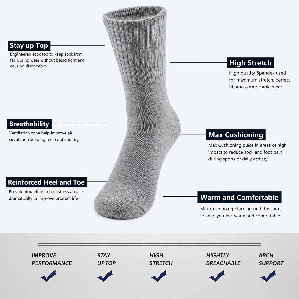 3-12 Pairs Men’ Solid Sports Athletic Work Plain Crew Socks Size 9-11 10-13