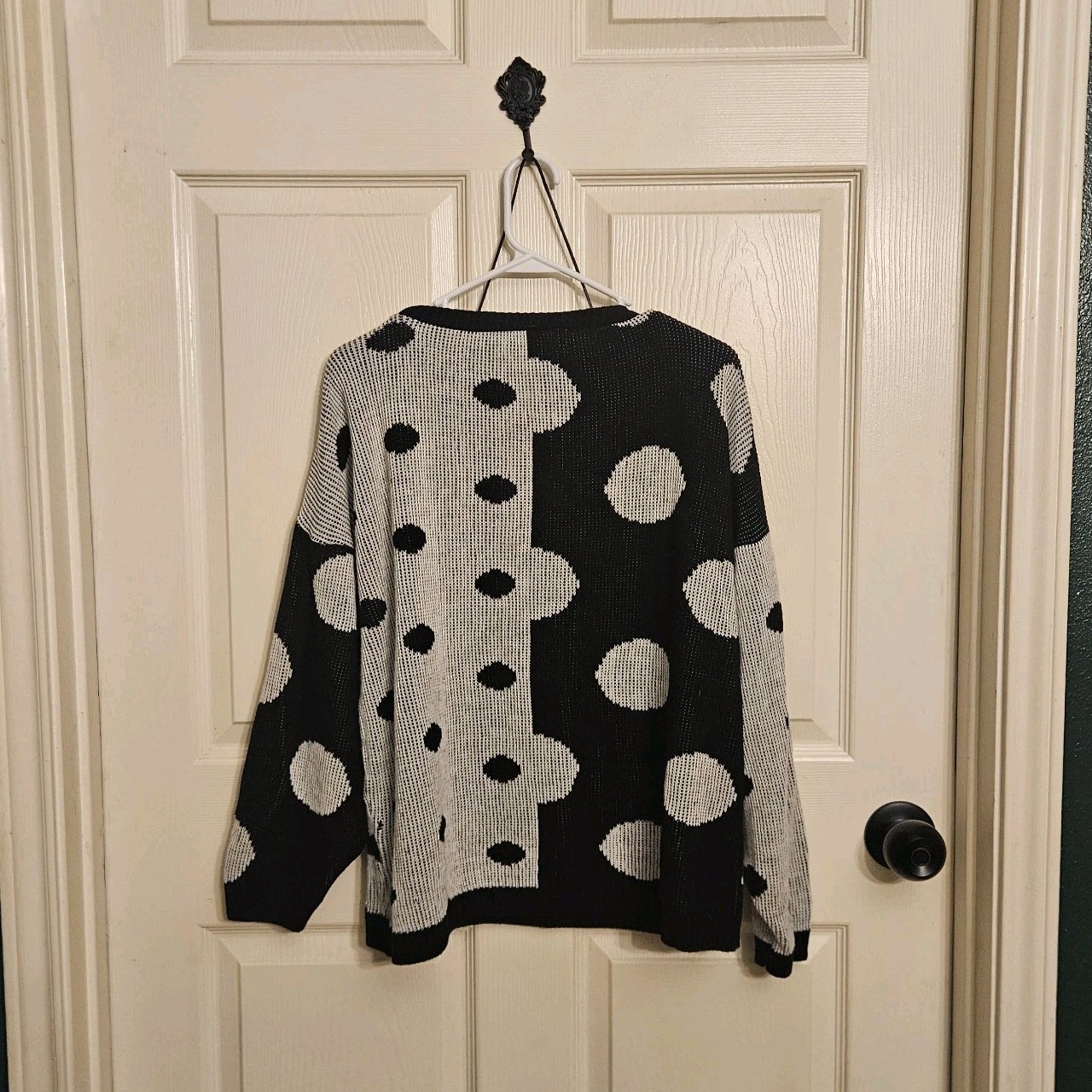 Vtg 80s World Trade Knits Black White Polka Dot Sweater XL New Wave Streetwear