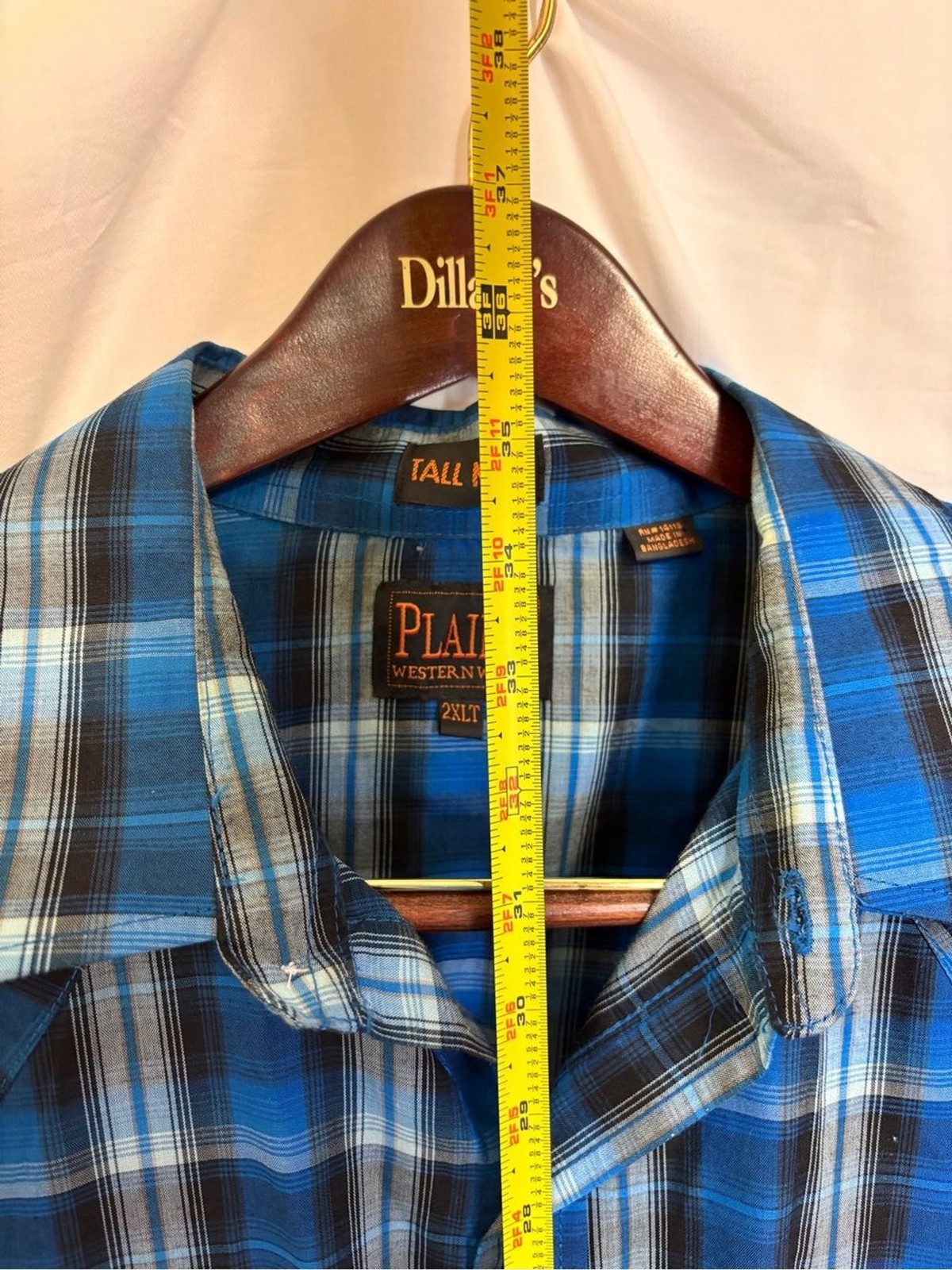 Plains Tall Man 2XL Men’s Blue Plaid Short-Sleeve Western Shirt W/pearl snaps