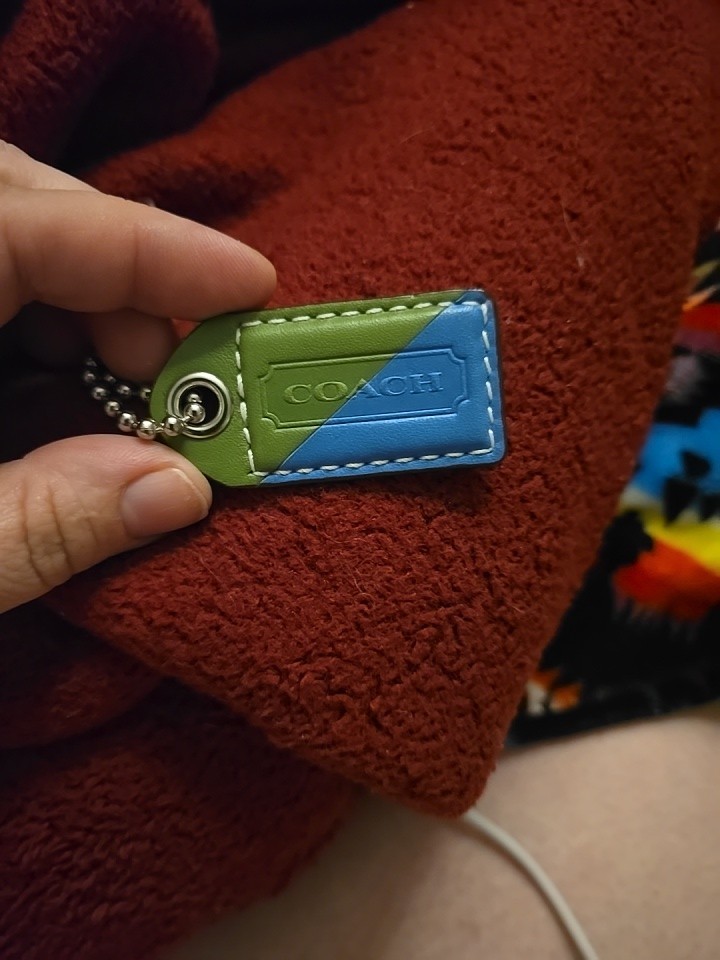 Coach 2 Tone Green Blue Tag Keyfob Bag Tag Charm Keychain Hangtag