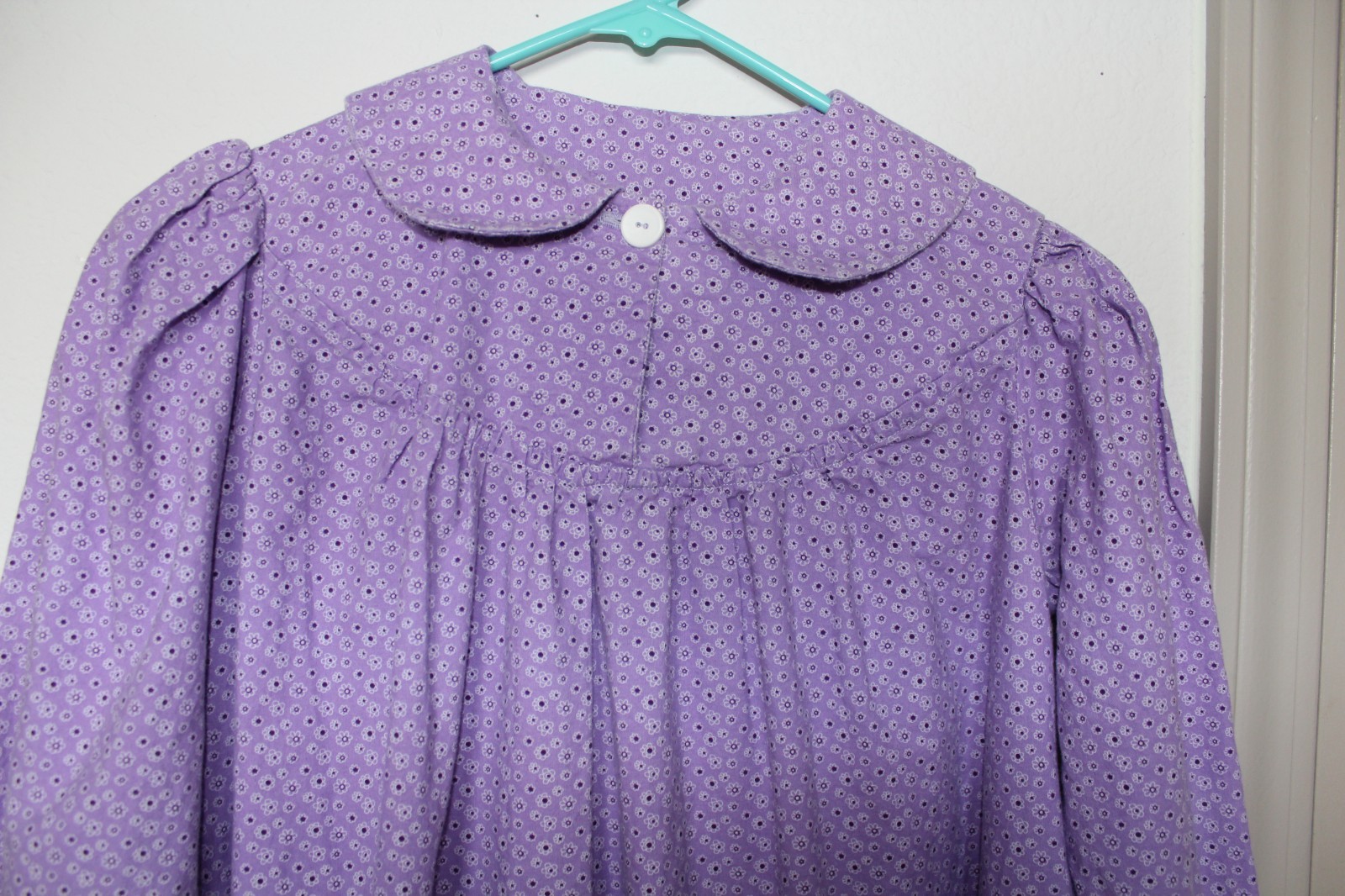 Handmade Vtg 70s Muumuu Dress Purple Cotton Floral Peter Pan Collar Lavendar XS