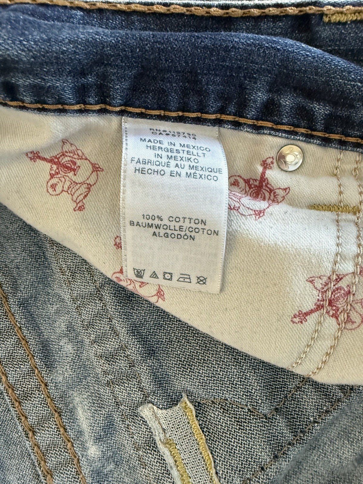 True Religion Rare Stone Wash Acid Jeans Relaxed Straight Flap Blue 38×31