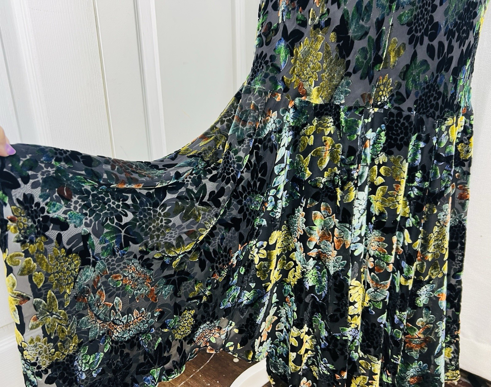 Vtg Newport News Size 10 Maxi Long Dress Velvet Silk Burnout Mermaid Hem Gown