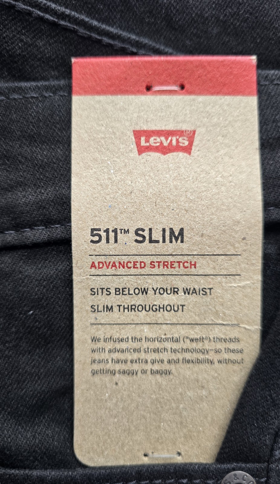 Levi’s Men’s 511 Slim Jeans Stretch Black Denim NEW 36×32