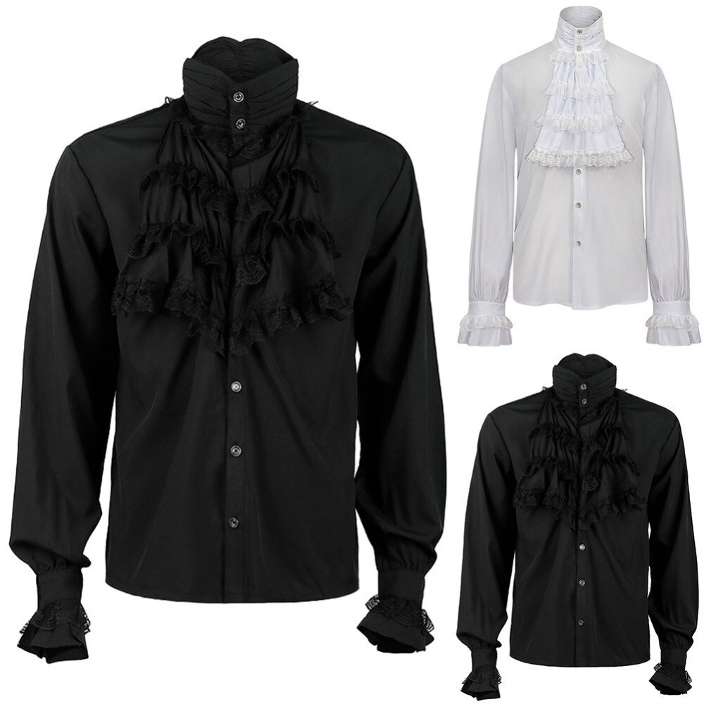 Men Vampire Victorian Renaissance Blouse Tops Gothic Ruffled Medieval Shirt