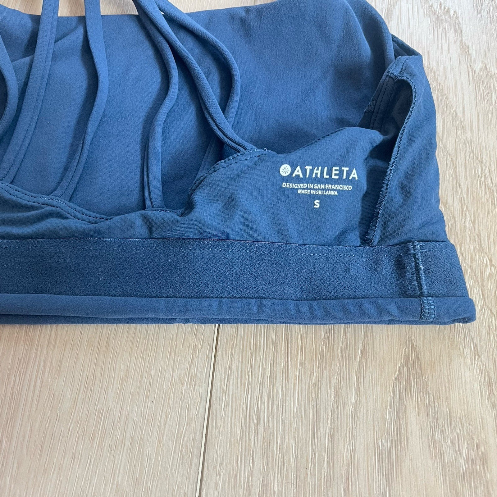 Athleta Sports Bra Size Small Navy Blue Moderate Support Strappy Back Running
