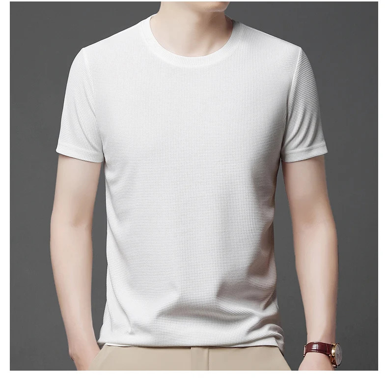 New Summer Waffle Round Neck Short Sleeved T-shirt for Men’s Short Sleeved Top
