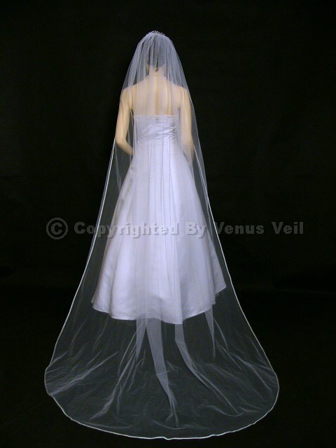 1T White Bridal Cathedral Length Pencil Edge Wedding Veil