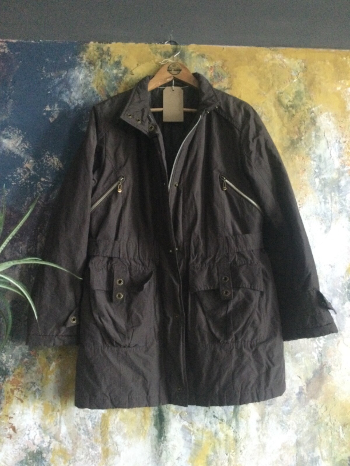 WOMEN COAT SIZE 14 BROWN QUILTED PARKER ANORAK GERMAN DESIGNER VGC WORN ON FILM!
