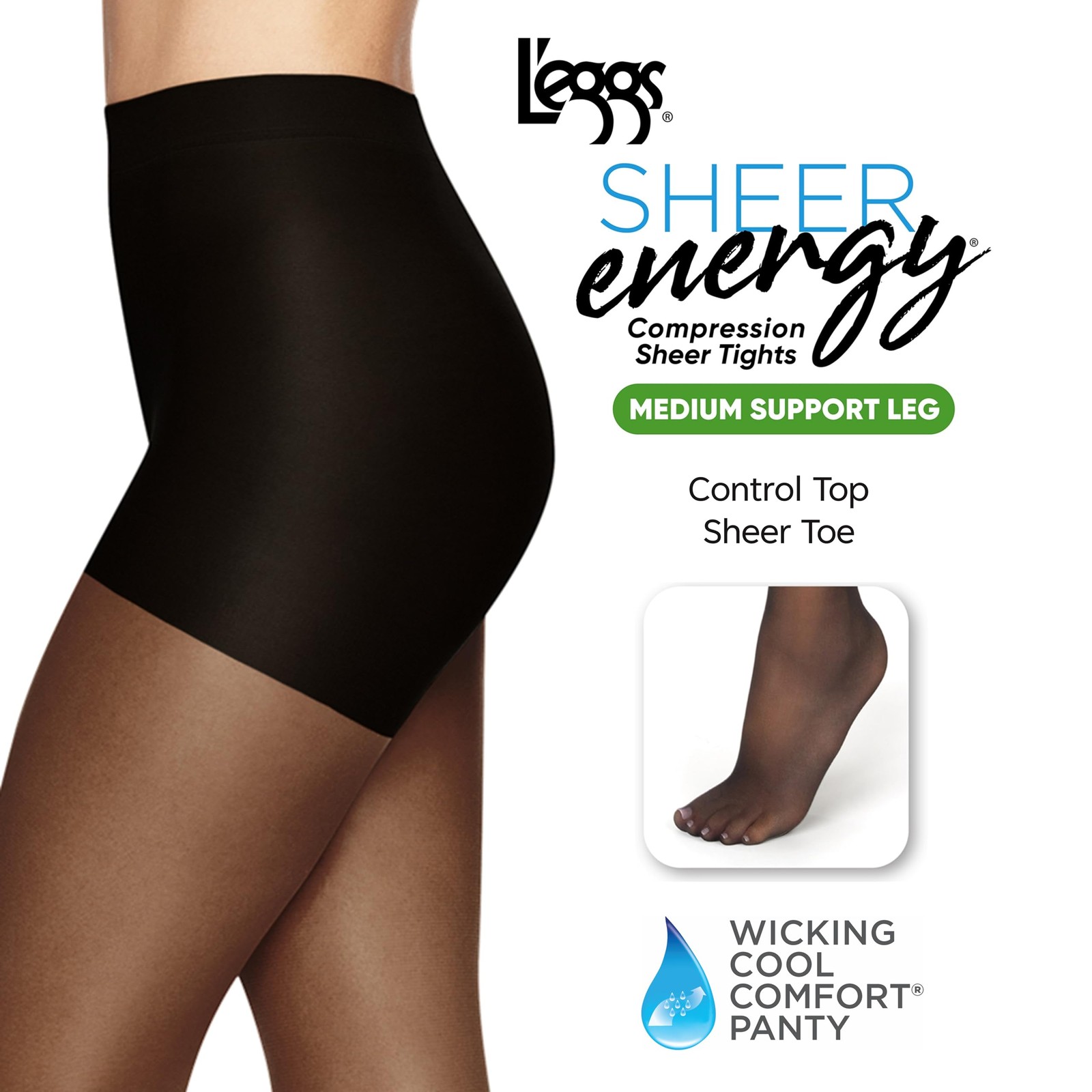 L’eggs Sheer Energy Medium Support Women’s Compression Tights, Control Top,