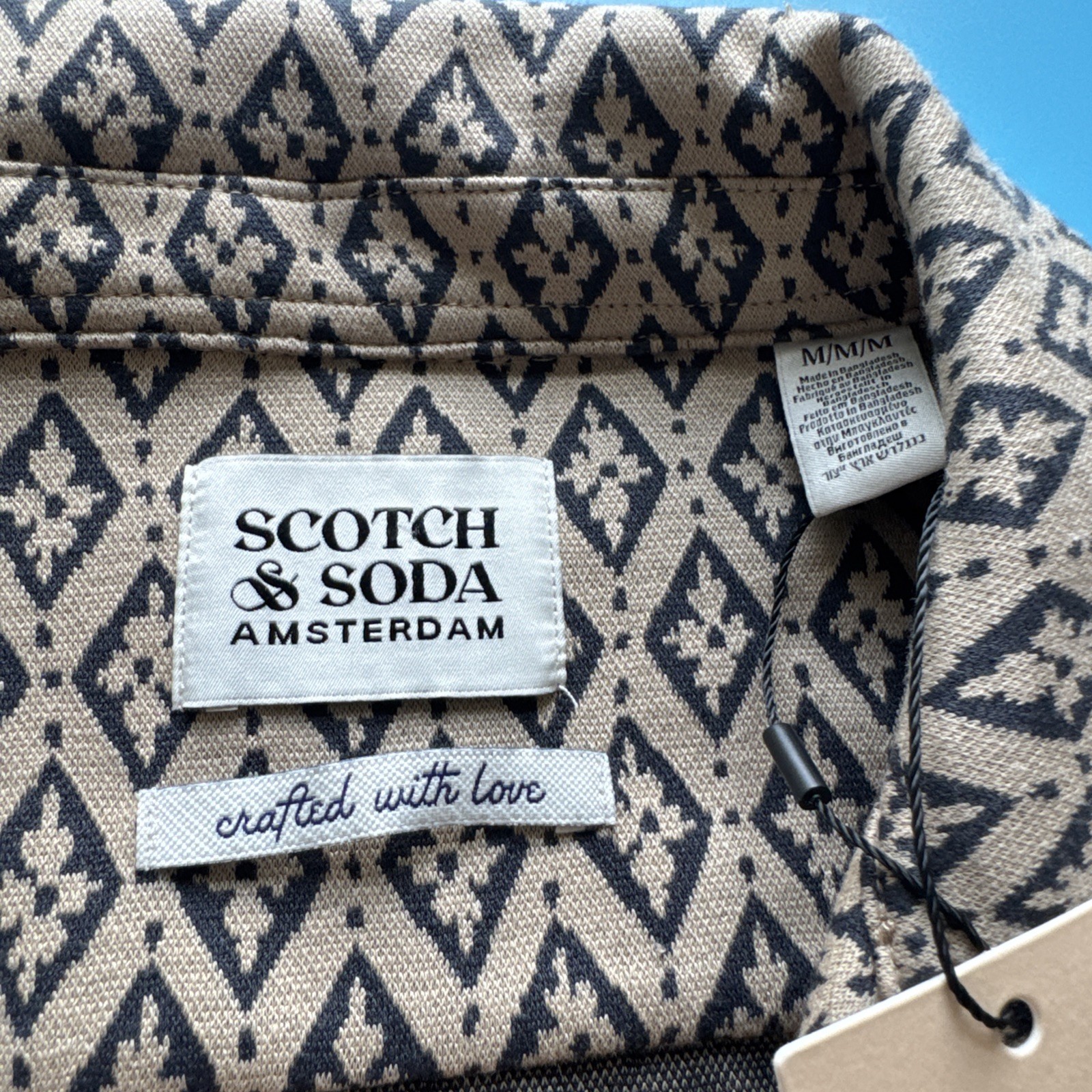 NWT $98 Scotch & Soda Men’s Diamond Jacquard Short Sleeve Knit Camp Shirt Size M