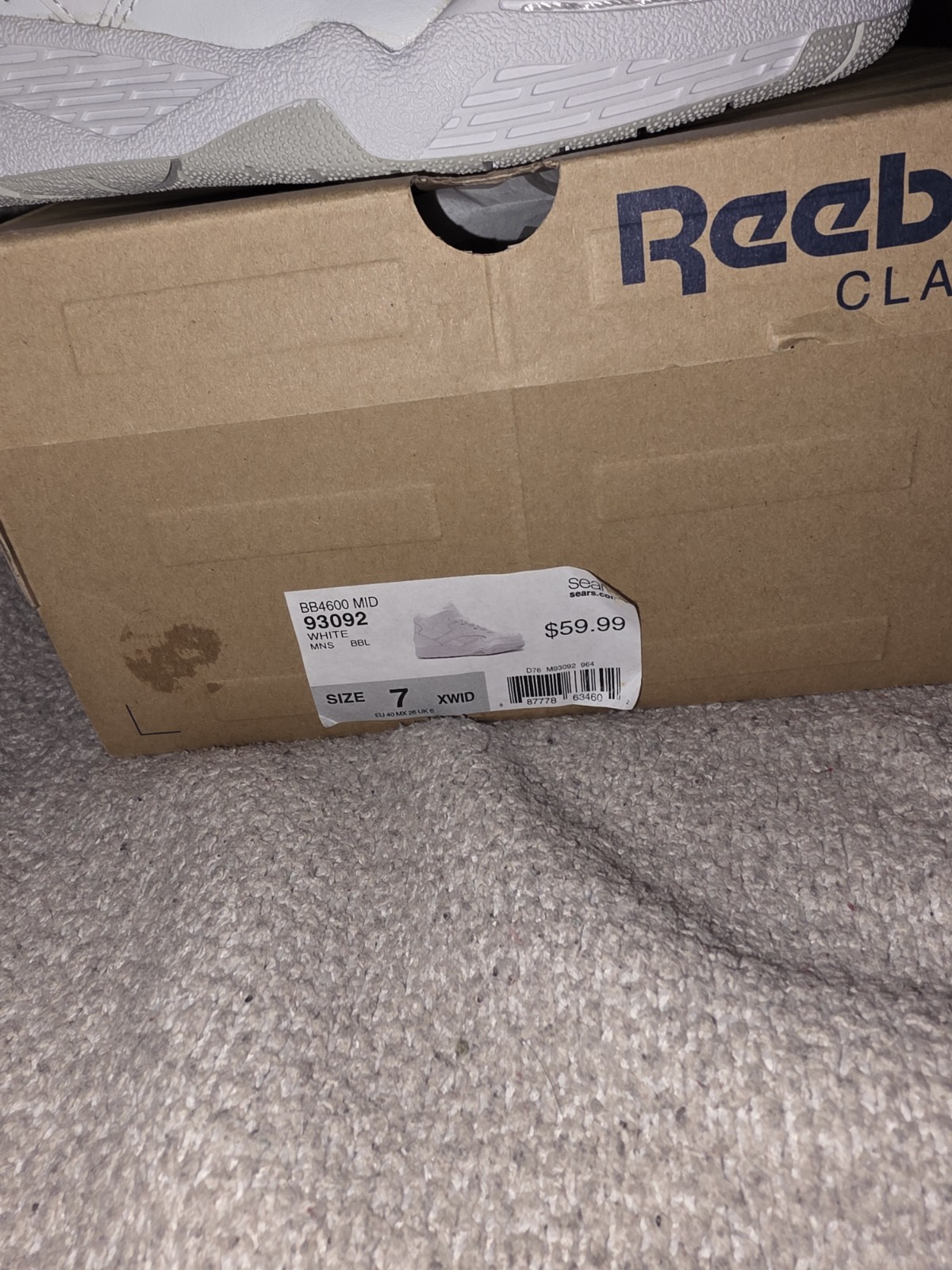 READ DESCRIPTION!Reebok BB4600 Classic White Leather Mid Top Sneaker Wide size 7