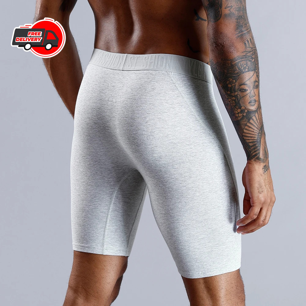 Cotton Long Leg Boxer Shorts Men Big Size Stretch Breathable Underwear