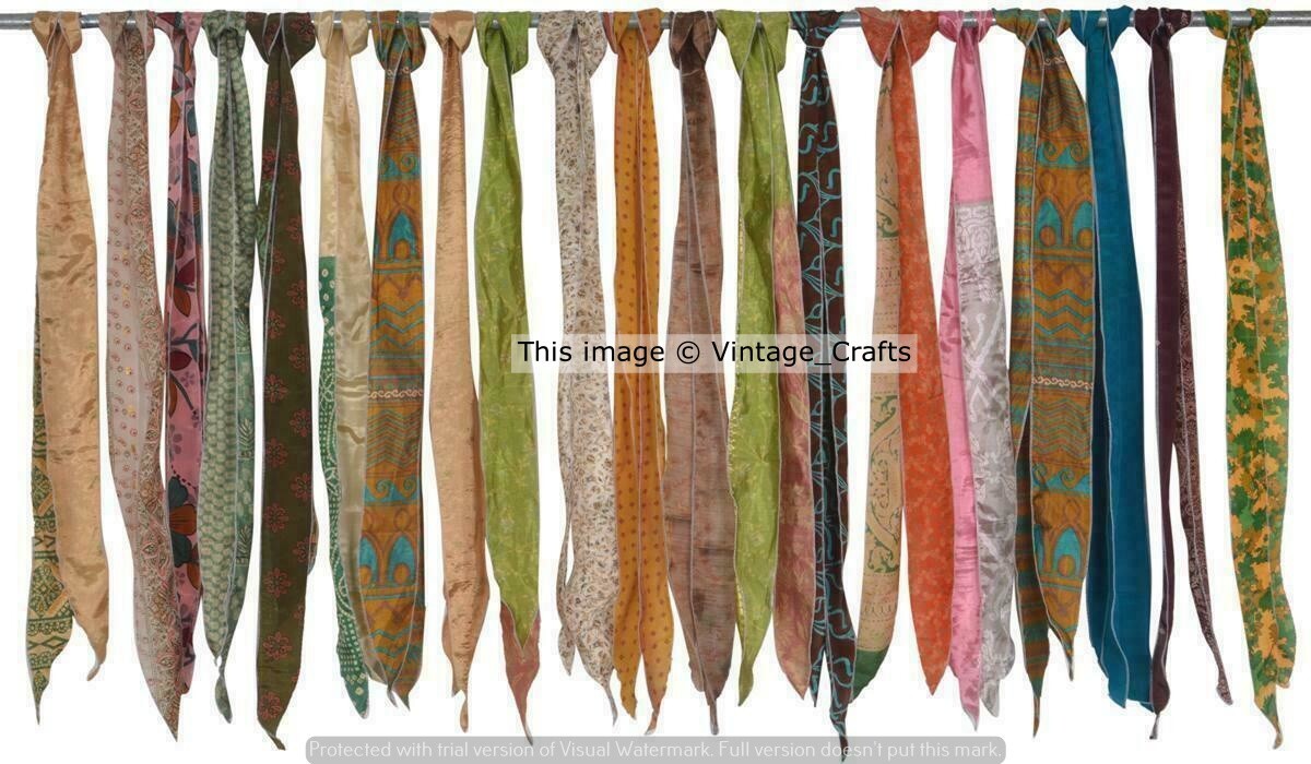 5Pcs Recycled Sari Silk Sashes Head Wrap/Scarf/Neck Tie 3×70” Handmade Boho Belt