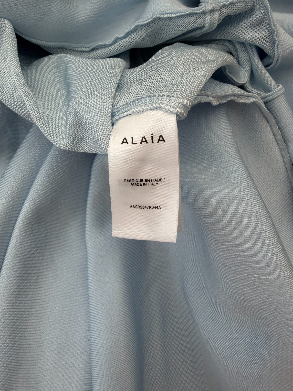 ALAÏA Mini Godet Dress – Bleu Neige – FR 34