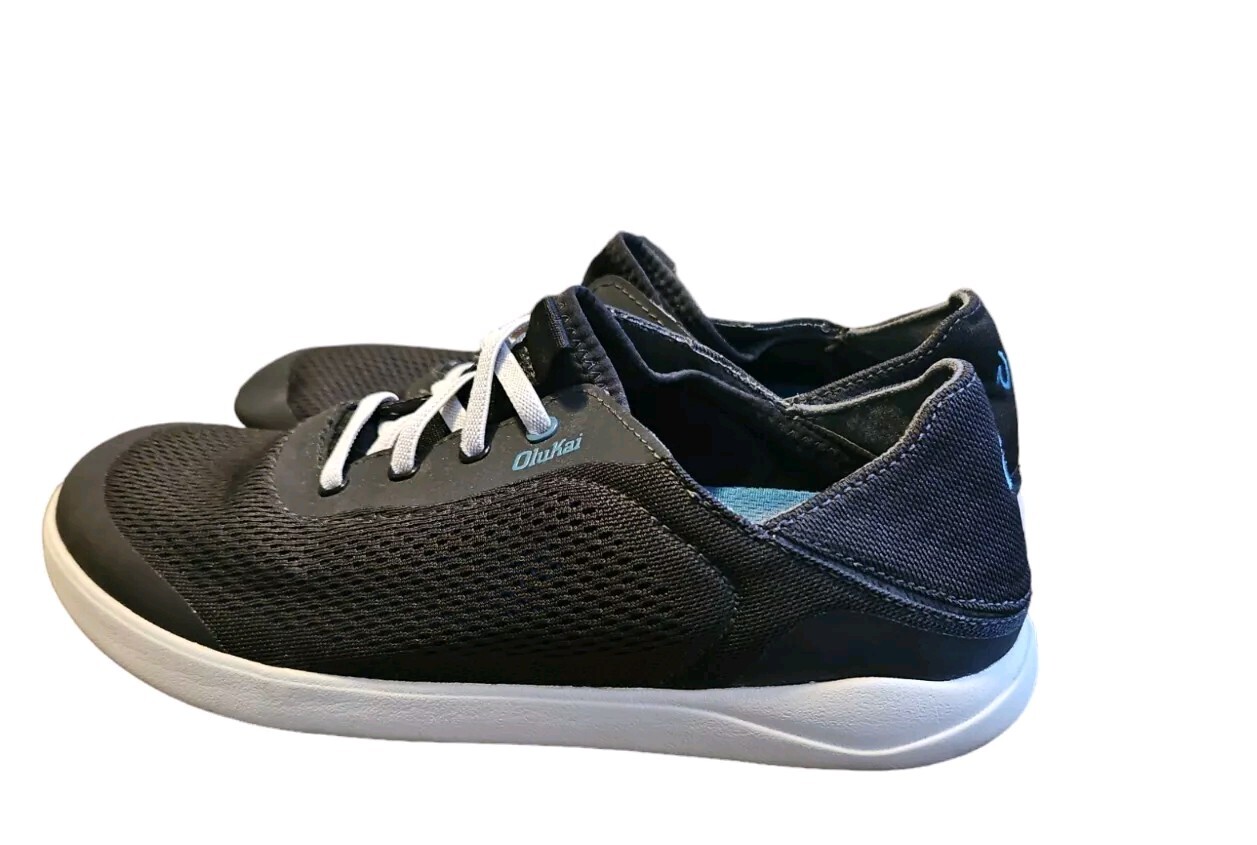 Olukai Nohea Moku Deck Shoes Mens 9 Loafers Mesh Black Day Boat Slip Ons