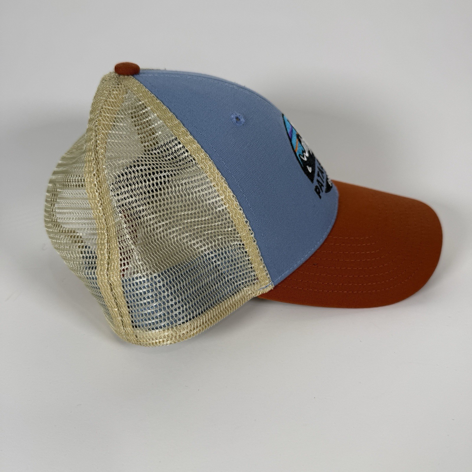 PATAGONIA Fitz Roy Lo-Pro Trucker Hat Mesh Orange Blue Embroidered Mountain Logo