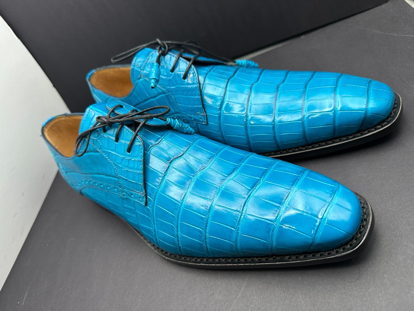 Mezlan Size 11.5 M Crocodile Blue Lace Up Spain Dress Shoes MEN’S