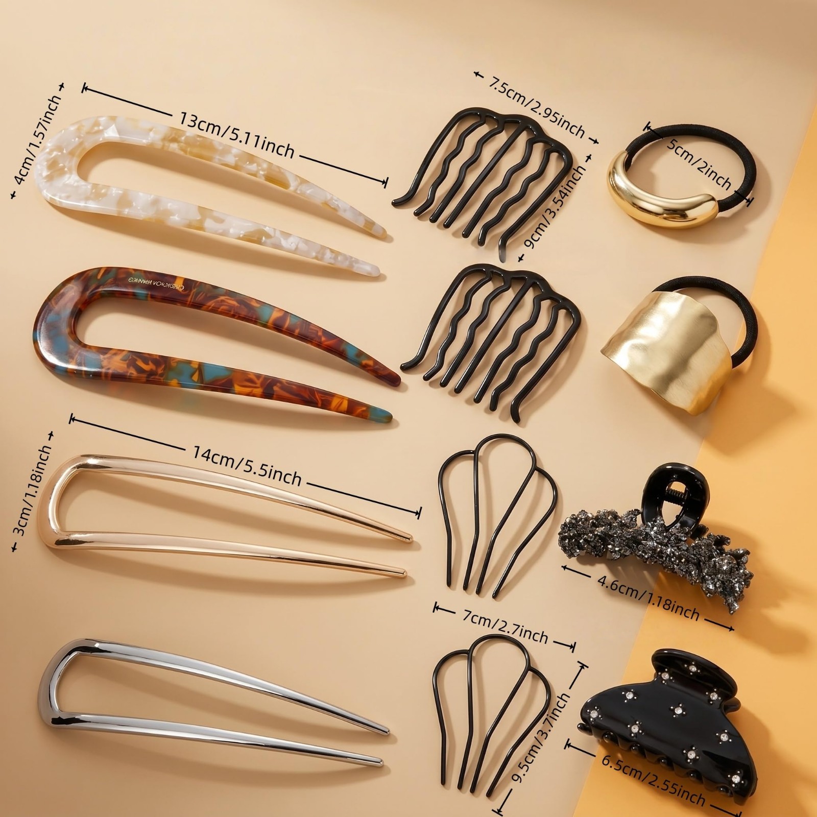 12 PCS U-Shaped French Hair Pins, Metal Side Combs for Updos & Ponytails, Elegan