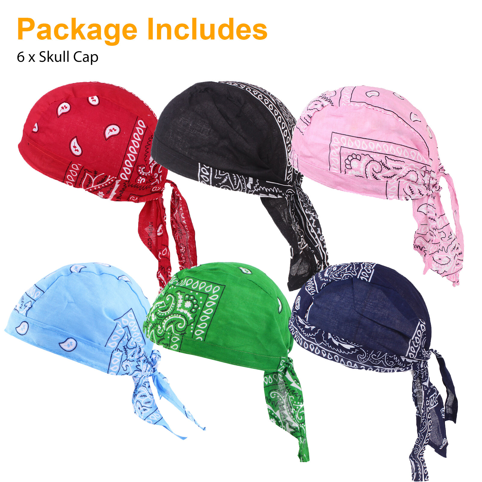 6pcs Men’s Biker Head Wrap Doo Rag Skull Cotton Caps Motorcycle Cycling Bandana