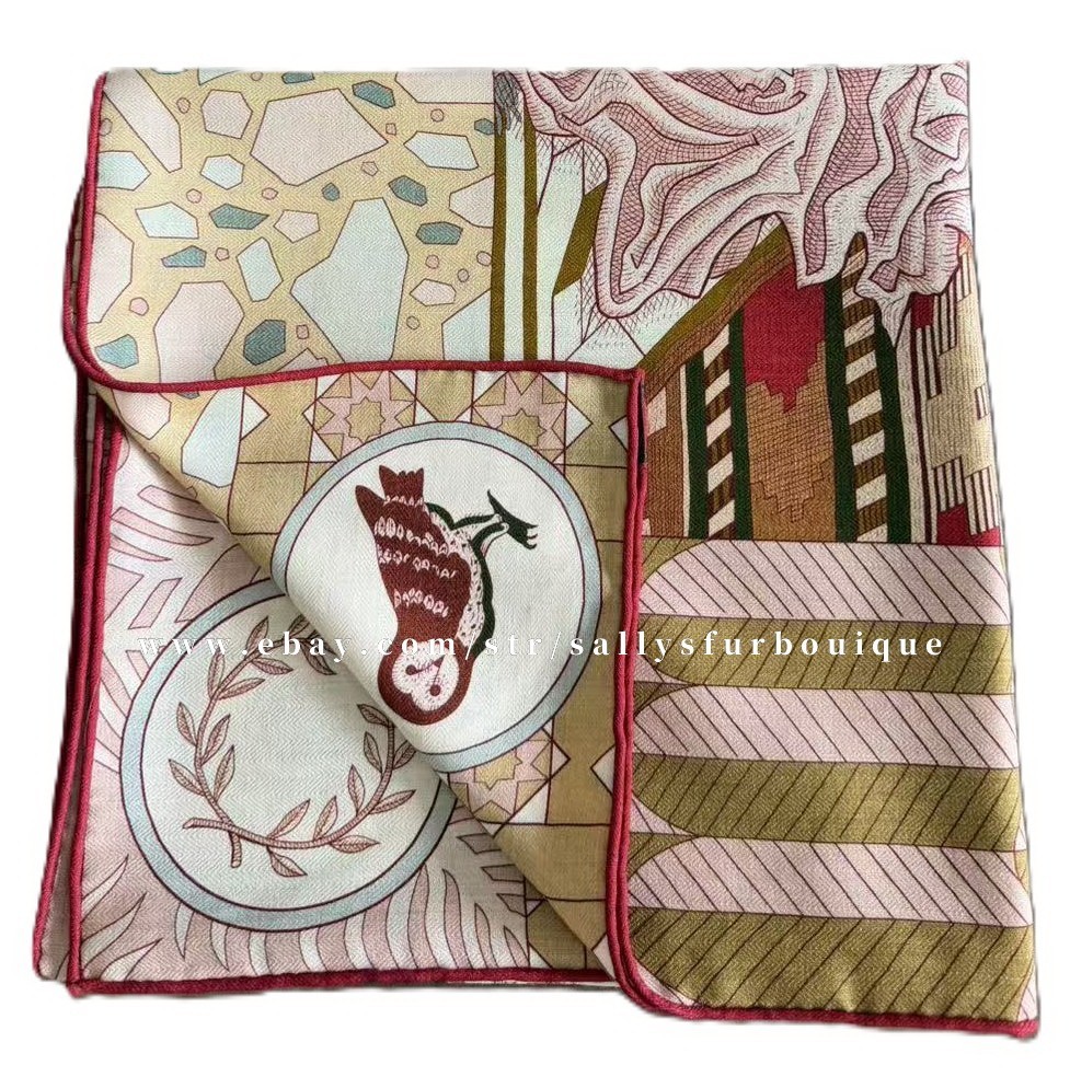 Sallys 70% Cashmere & 30% Silk Wrap Scarf Aztec Print Double Face Shawl 53″