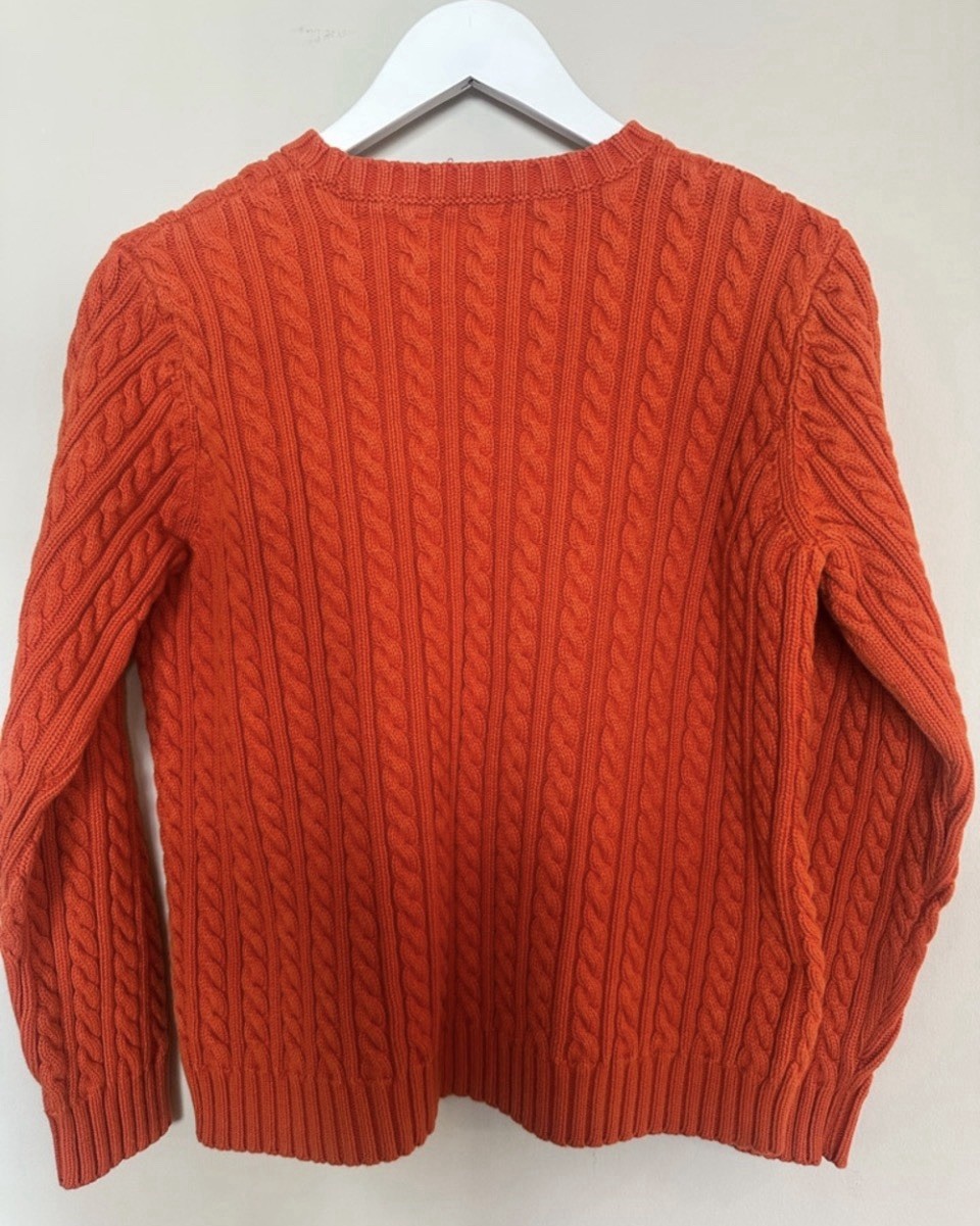 Lauren Ralph Lauren Orange Cable-Knit Crew Neck Pullover Cotton S