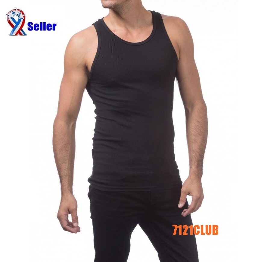 Lot 3 PRO CLUB A SHIRTS TANK TOP BLACK ProClub Mens Wife Beater Undershirt S-7XL