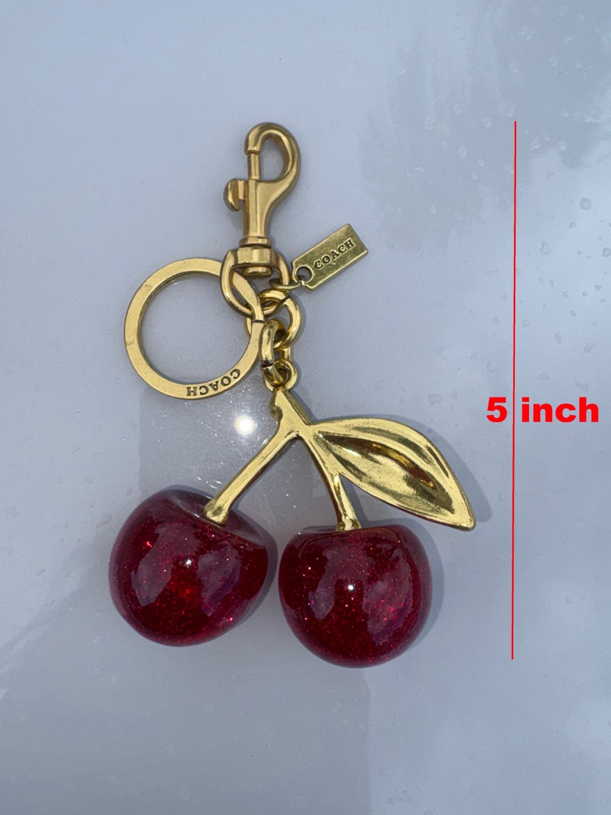 NEW Coach Red Cherry Apple Bag Charm Keychain Resin Metal Brass Purse Decoration