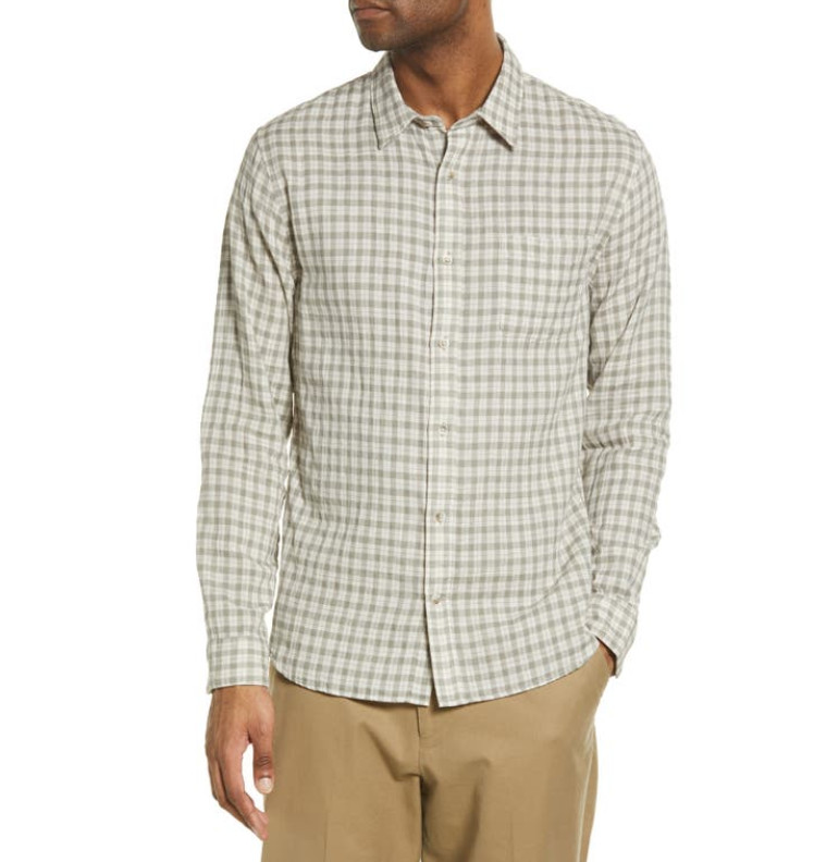 Vince Desert Side Plaid Shirt Beige White Gray Size M 1074
