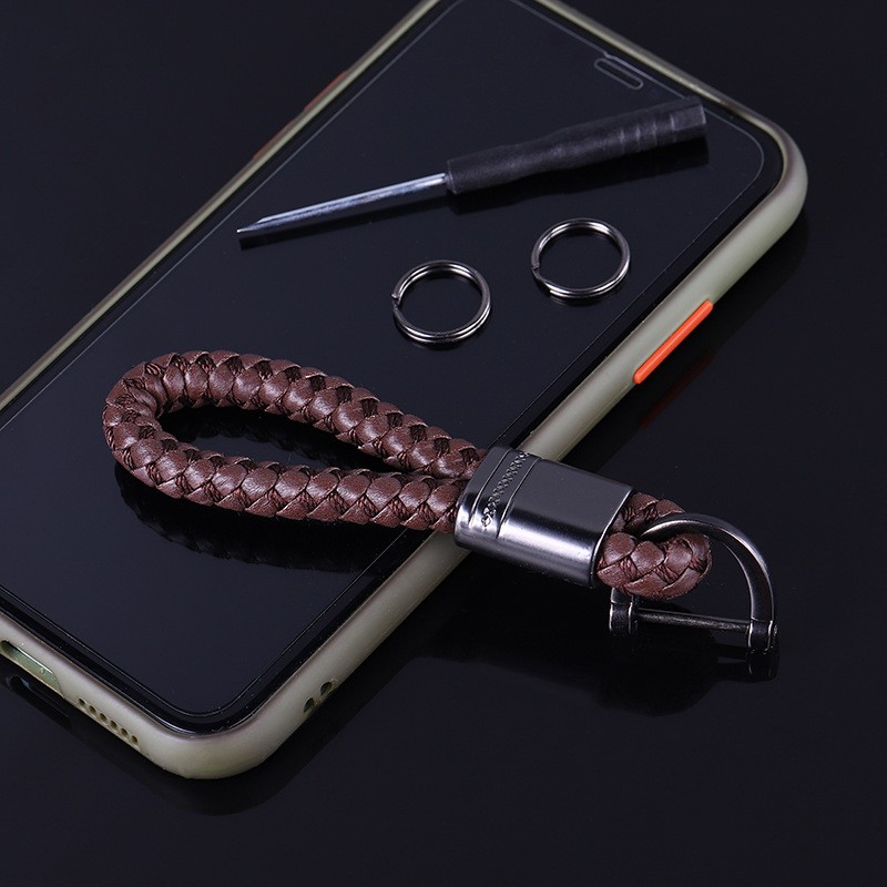 Hand Woven Leather Loop Horseshoe D Buckle Car Keychain Keyring Fob Holder Car