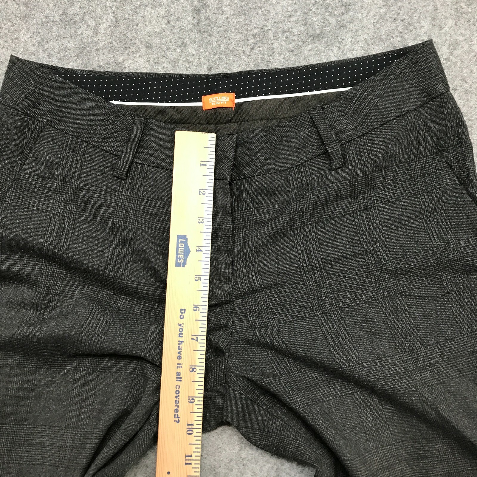 Scullers Pants Womens 30 Slim Fit Black Plaid Flat Front Regular Waist Pockets