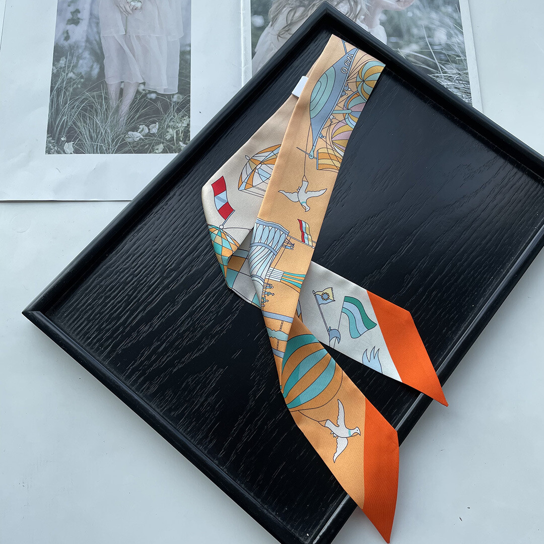 Quality 18 Momme Twill Silk Scarf Ribbon Balloon Print Necktie Headband 33″*2″