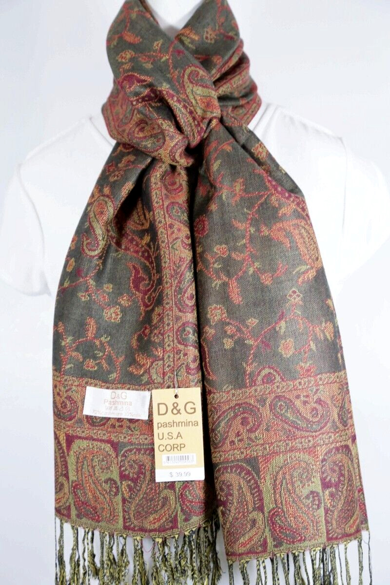 DG Women’s Pashmina Scarf Shawl Wrap Paisley Red Dark green,Silk Cashmere*Soft
