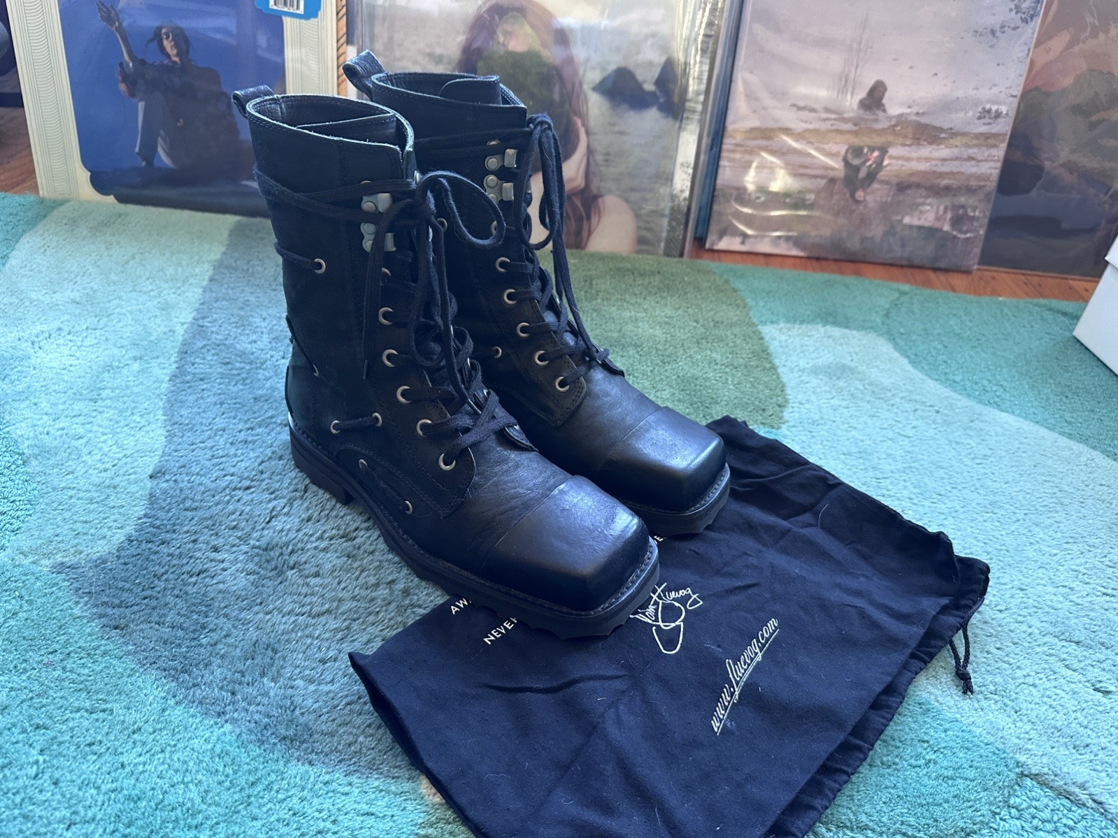 Fluevog NEARLY NEW Carlton MK1 Donohue black lace-up boot w/ lace detail W8/M6