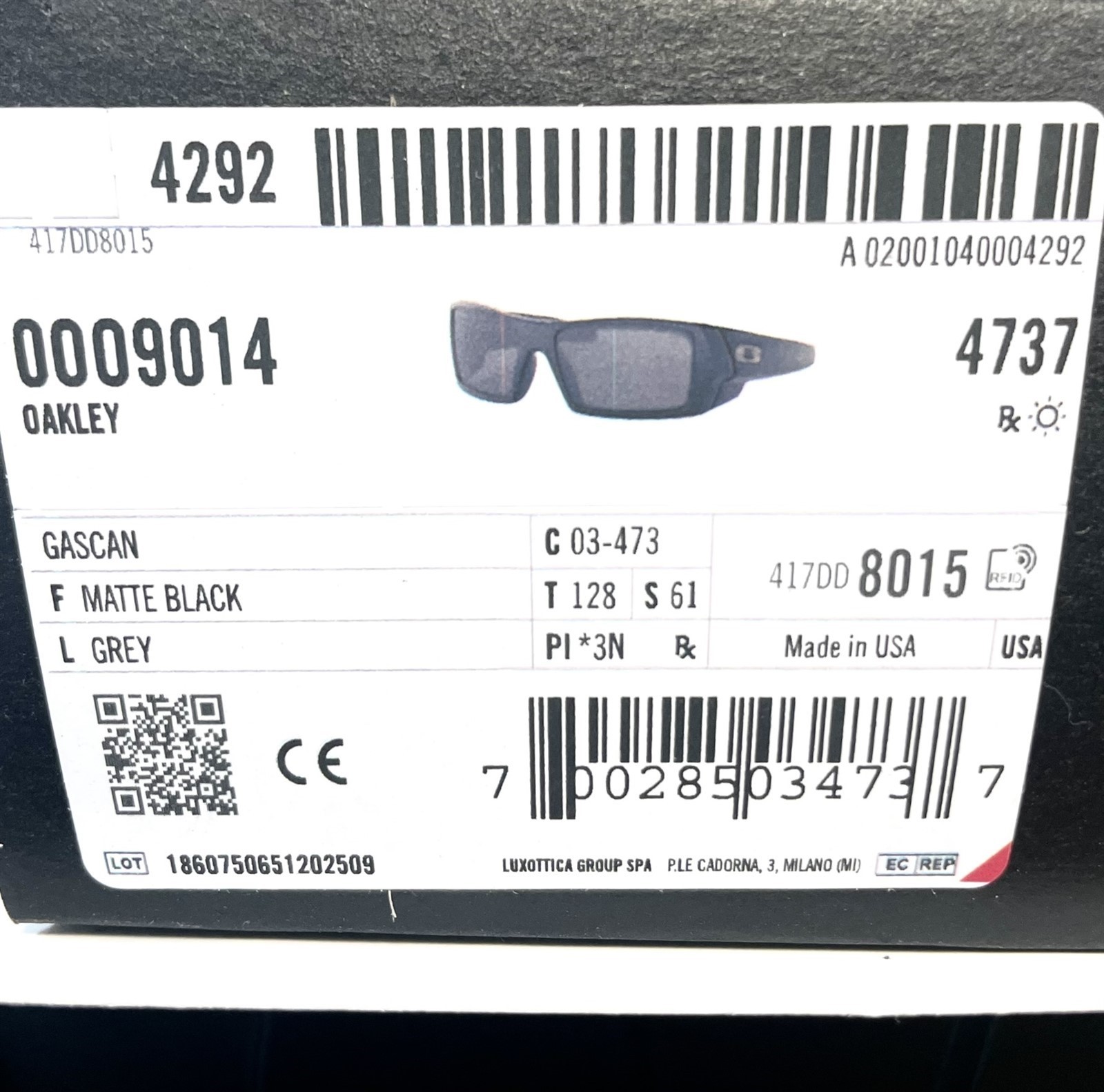 Oakley Gascan Sunglasses OO9014-03-473 Matte Black Gray Tinted with Pouch