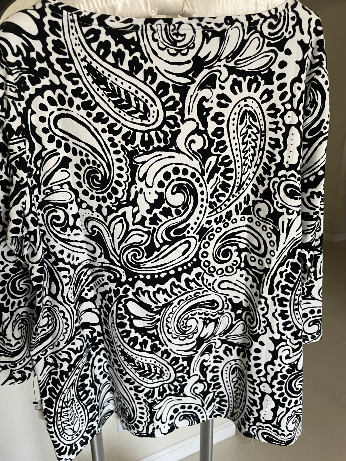 Talbots 1X Black and White Paisley Swirl 3/4 Sleeve Top NWT