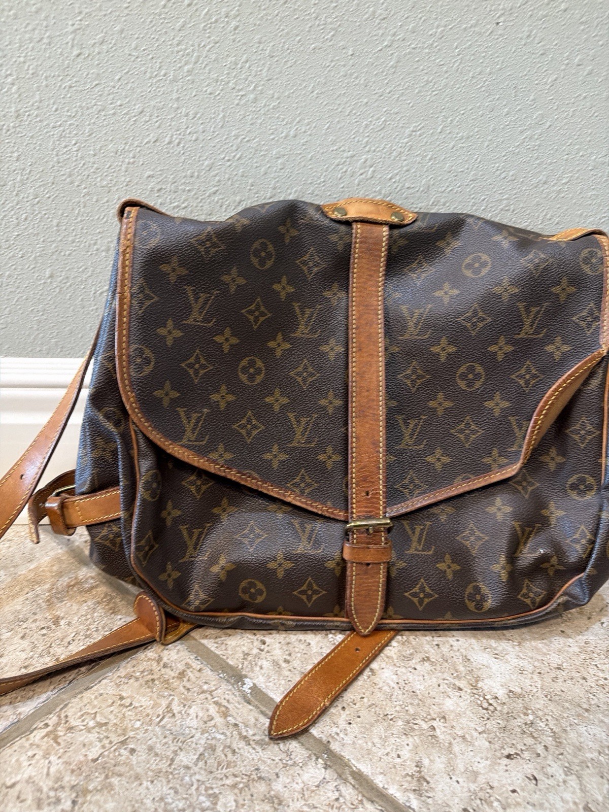 Louis Vuitton Brown Monogram Saumor Shoulder Bag, Buckle Closure, Gold Hardware