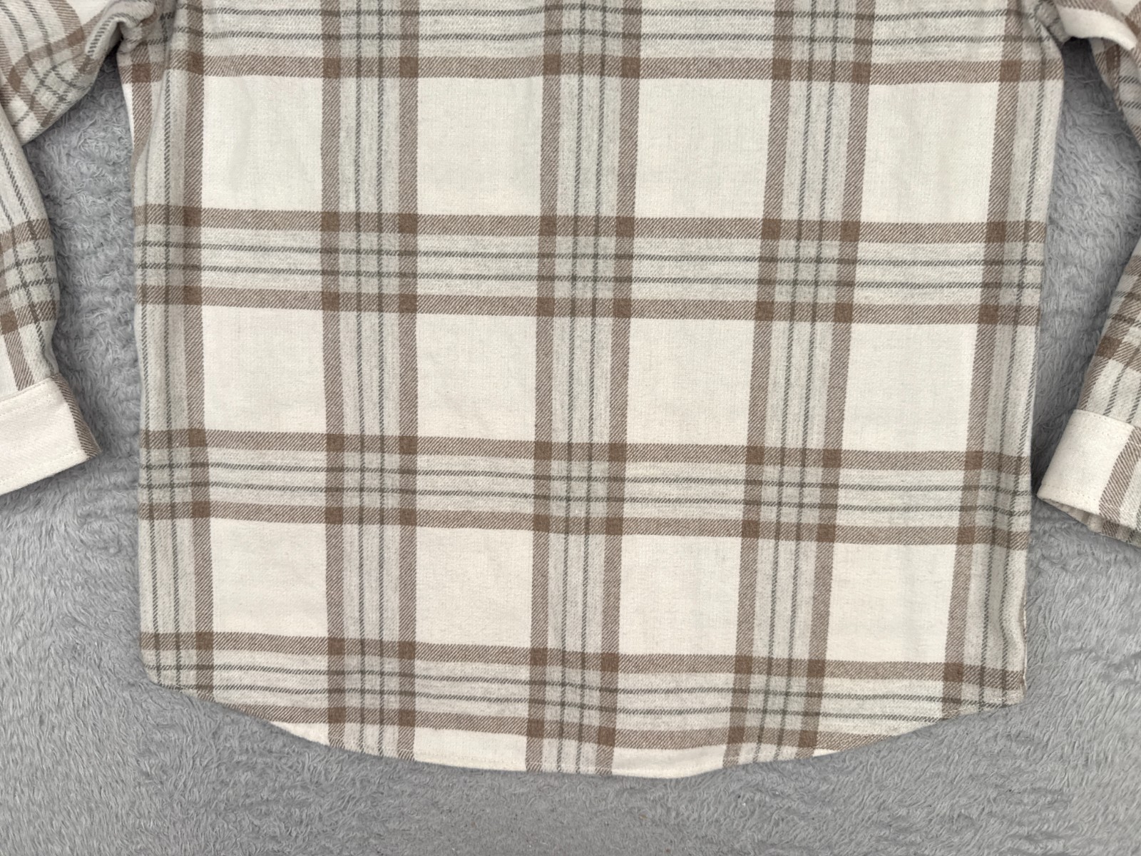 H&M Shirt Men Medium Beige White Plaid Flannel Poly Wool Blend Button Up Pockets